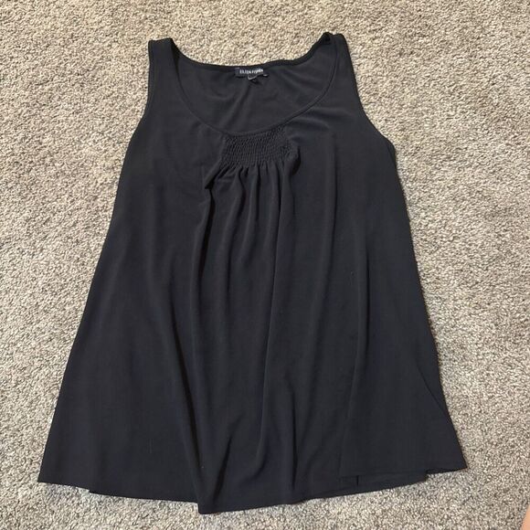 Eileen Fisher Black Sleeveless U-Neck Organic 100% Silk Knit Long Tank Top Small - Picture 1 of 9